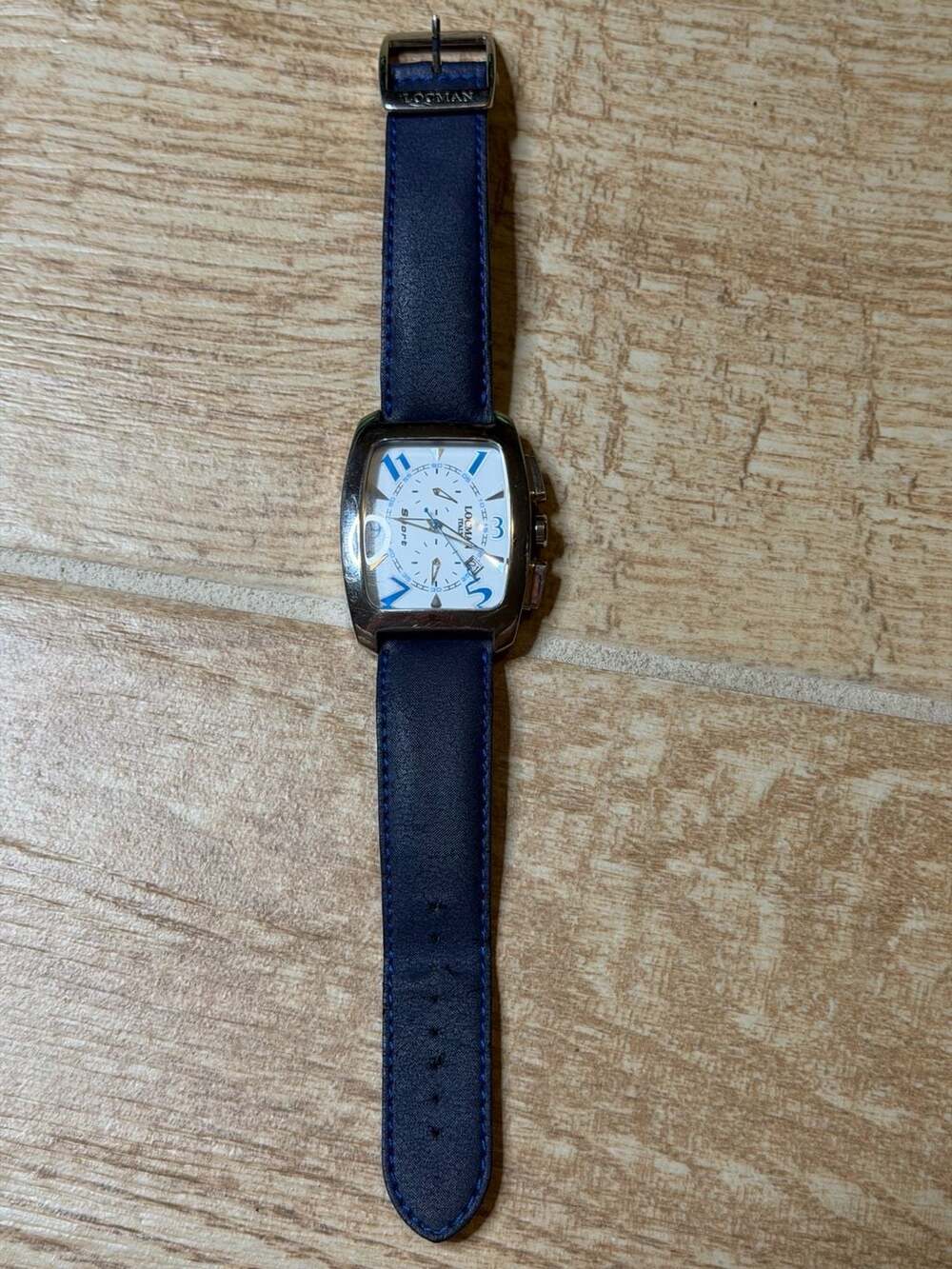 LOCMAN Italy Sport Chronograph Titanium Case Watch with Blue Leather Strap